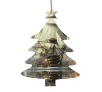 YUGTAEE Décoration de Noël en bois en forme de sapin de Noël 1 pièce Motif bateau de croisière cool à suspendre