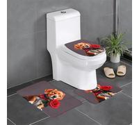 YUGTAEE Ensemble de tapis de sol 3 pièces avec impression de chien gentleman, absorbant l'eau et antidérapant pour salle de bain, toilettes et cuisines