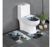 YUGTAEE Ensemble de tapis de sol 3 pièces avec impression Water Buffalo - Absorbants et antidérapants - Pour salle de bain, toilettes et cuisines