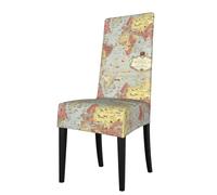 YUGTAEE La housse de chaise de salle à manger avec motif carte du monde est facile à démonter et fabriquée en tissu haute résilience résistant à l'usure