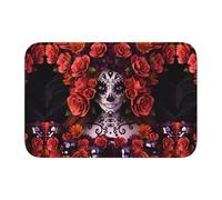 YUGTAEE Lock Edge Tapis de sol 101,6 x 152,4 cm Motif crâne de roses en sucre Jour des morts absorbant l'eau et antidérapant doux et confortable pour salle de bain et cuisine