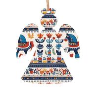 YUGTAEE Lot de 2 décorations de Noël en bois en forme d'ange suédois Dala imprimé folklorique à accrocher aux arbres de Noël