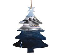 YUGTAEE Lot de 2 décorations de Noël en bois en forme de bateau de croisière imprimé à suspendre