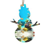 YUGTAEE Lot de 2 décorations de Noël en bois en forme de bonhomme de neige avec poissons tropicaux imprimés à suspendre