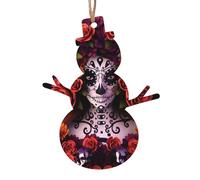 YUGTAEE Lot de 2 décorations de Noël en bois en forme de bonhomme de neige - Jour des morts - Roses en sucre - Tête de mort - Imprimé à suspendre