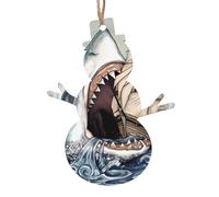 YUGTAEE Lot de 2 décorations de Noël en bois en forme de bonhomme de neige - Motif poissons mangeant un bateau dans l'océan et la mer - À suspendre