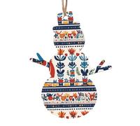 YUGTAEE Lot de 2 décorations de Noël en bois en forme de bonhomme de neige suédois Dala Cheval Folk imprimé à accrocher aux arbres de Noël