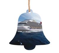 YUGTAEE Lot de 2 décorations de Noël en bois en forme de cloche, bateau de croisière imprimé à suspendre