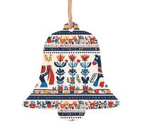 YUGTAEE Lot de 2 décorations de Noël en bois en forme de cloche, cheval Dala suédois, imprimé folklorique à suspendre