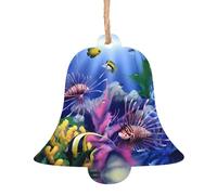 YUGTAEE Lot de 2 décorations de Noël en bois en forme de cloche colorées avec poissons tropicaux imprimés à suspendre