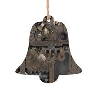 YUGTAEE Lot de 2 décorations de Noël en bois en forme de cloche, engrenages mécaniques steampunk imprimés à suspendre