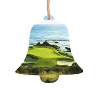 YUGTAEE Lot de 2 décorations de Noël en bois en forme de cloche, parcours de golf imprimé à accrocher sur les arbres de Noël