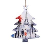 YUGTAEE Lot de 2 décorations de Noël en bois en forme de sapin de Noël, arbre de la ville de Paris, Tour Eiffel, art imprimé à suspendre