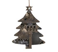 YUGTAEE Lot de 2 décorations de Noël en bois en forme de sapin de Noël avec engrenages mécaniques steampunk imprimés à suspendre