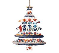 YUGTAEE Lot de 2 décorations de Noël en bois en forme de sapin de Noël suédois Dala imprimé folk à suspendre