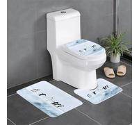 YUGTAEE Lot de 3 tapis de sol antidérapants pour salle de bain, toilettes et cuisines Motif pingouins sur l'iceberg