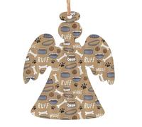 YUGTAEE Lot de 4 décorations de Noël en bois en forme d'ange, bol mignon en forme d'os de chien, motif patte de Woof imprimée, à accrocher aux arbres de Noël