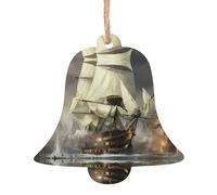 YUGTAEE Lot de 4 décorations de Noël en bois en forme de cloche, bateau de croisière imprimé à suspendre