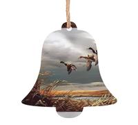 YUGTAEE Lot de 4 décorations de Noël en bois en forme de cloche, canards sauvages à suspendre sur les arbres de Noël