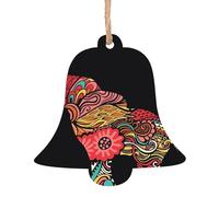 YUGTAEE Lot de 4 décorations de Noël en bois en forme de cloche, magnifique éléphant imprimé à suspendre