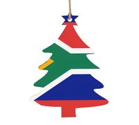 YUGTAEE Lot de 4 décorations de Noël en bois en forme de sapin de Noël avec drapeau de l'Afrique du Sud à suspendre