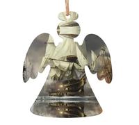 YUGTAEE Lot de 6 décorations de Noël en bois en forme d'ange, bateau de croisière imprimé à suspendre