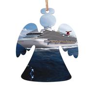 YUGTAEE Lot de 6 décorations de Noël en bois en forme d'ange, bateau de croisière imprimé à suspendre
