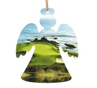 YUGTAEE Lot de 6 décorations de Noël en bois en forme d'ange, parcours de golf imprimé à accrocher aux arbres de Noël