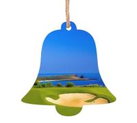 YUGTAEE Lot de 6 décorations de Noël en bois en forme de cloche, parcours de golf imprimées à suspendre