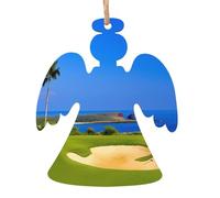 YUGTAEE Ornements de Noël en bois en forme d'ange 1 pièce parcours de golf imprimé à accrocher sur les arbres de Noël