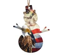 YUGTAEE Ornements de Noël en bois en forme de bonhomme de neige 1 pièce drapeau américain aigle de feu imprimé à accrocher aux arbres de Noël