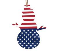 YUGTAEE Ornements de Noël en bois en forme de bonhomme de neige 1 pièce drapeau américain étoiles rayures imprimées à accrocher aux arbres de Noël