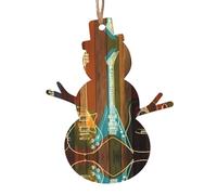 YUGTAEE Ornements de Noël en bois en forme de bonhomme de neige 1 pièce guitare art imprimé à suspendre