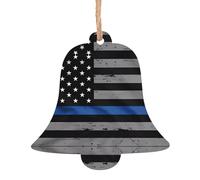 YUGTAEE Ornements de Noël en bois en forme de cloche, drapeau américain fin bleu imprimé à suspendre