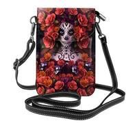 Yugtaee Petit sac à main pour téléphone portable 19,3 x 12,4 cm Day of the Dead Sugar Roses Skull imprimé cuir bandoulière rabat pour femme, parfait pour la marche, le camping