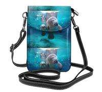 Yugtaee Petit sac à main pour téléphone portable 19,3 x 12,4 cm en cuir imprimé lamantins des Antilles pour femme, parfait pour la marche, le camping, noir