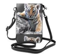 Yugtaee Petit sac à main pour téléphone portable 19,3 x 12,4 cm, étui à rabat en cuir imprimé tigre mignon pour femme, parfait pour la marche, le camping, noir