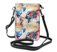 Yugtaee Petit sac à main pour téléphone portable 19,3 x 12,4 cm, motif carte du monde abstraite, étui à rabat en cuir pour femme, parfait pour la marche, le camping