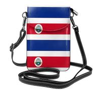 Yugtaee Petit sac à main pour téléphone portable 19,3 x 12,4 cm, motif drapeau du Costa Rica imprimé, étui à rabat en cuir pour femme, parfait pour la marche, le camping, noir