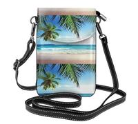 Yugtaee Petit sac à main pour téléphone portable 19,3 x 12,4 cm, motif palmier tropical hawaïen, plage hawaïenne, étui à rabat en cuir pour femme, parfait pour la marche, le camping, noir