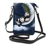 Yugtaee Petit sac à main pour téléphone portable 19,3 x 12,4 cm - Motif panda et lune - Étui à rabat en cuir pour femme, parfait pour la marche, le camping