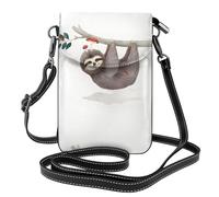 Yugtaee Petit sac à main pour téléphone portable 19,3 x 12,4 cm, paresseux avec champignons imprimé paresseux avec des champignons pour femme, parfait pour la marche, le camping, noir