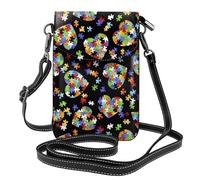 Yugtaee Petit sac à main pour téléphone portable de 19,3 x 12,4 cm pour sensibilisation à l'autisme, pièces de puzzle en cuir imprimé cœur pour femme, parfait pour la marche, le camping