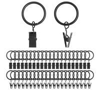 YuGtcen Lot de 44 anneaux de rideaux avec clips, 2,5 cm de diamètre intérieur - Anneaux de rideaux noirs pour rideaux - Anneaux de suspension pour rideaux avec nœuds - Convient pour tringle à rideaux