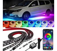 YUGUANG 4Pcs Kit de sous éclairage pour Voiture, contrôle APP Jeu de lumières Multicolores synchronisées avec la Musique, Bandes Lumineuses RGB étanches pour Voitures, camions et SUVs