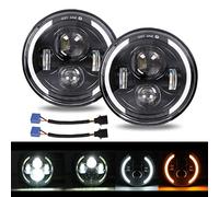 YUGUANG Paire 7” Phare de Travail 200W 20000LM 4 Lentilles Angel Eyes 3000K+6000K 4 Modes Eclairages Rond Noir Feux LED Off Road Feu Croisement DRL HI LO Beam pour Wrangler JK TJ LJ CJ Hummber H1 H2