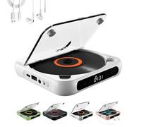 Yuguz Portable CD Player, New Bluetooth-Compatible CD-Player with Headphones, Portable Bluetooth-Compatible CD-Player, Supports CD/AUX/USB and Repeat Modes, Built-in HiFi Speakers (White)