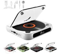 Yuguz Portable CD Player, Portable Bluetooth-Compatible CD-Player, Rechargeable CD Player with Bluetooth 5.3, Built-in HiFi Speakers, Supports CD/AUS/USB and Repeat Modes (White)