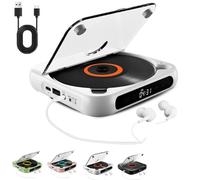 Yuguz Portable CD Player, Portable Bluetooth-Compatible CD-Player, Rechargeable CD Player with Bluetooth 5.3, Built-in HiFi Speakers, Supports USB/BT and Repeat Modes (White)