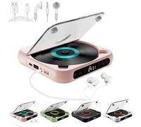 Yuguz Portable CD Player, Portable Bluetooth-Compatible CD-Player, Rechargeable CD Player with Bluetooth 5.3, Built-in HiFi Speakers, Supports CD/AUS/USB and Repeat Modes (Pink)